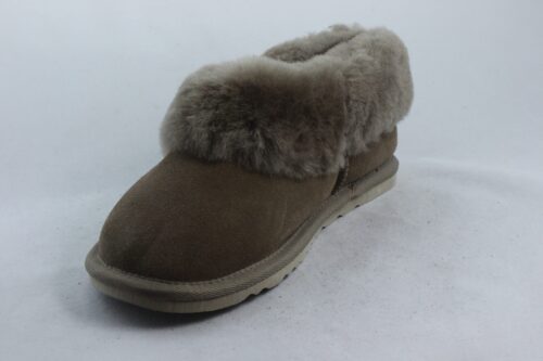 Ladies Sheepskin Slippers with full collar -Plum Chestnut Grey Tipped - Image 3