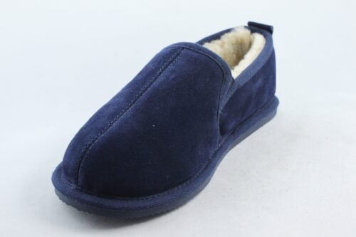 Men's Real Sheepskin Slippers with sole in Navy and Brown