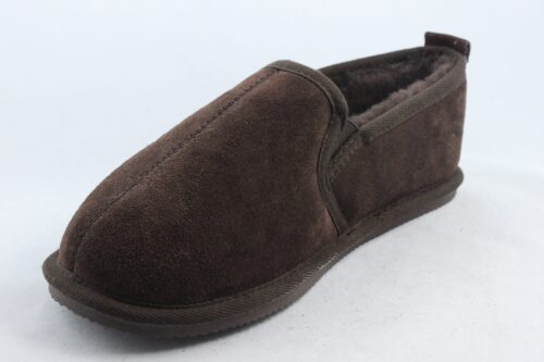 Men's Real Sheepskin Slippers with sole in Navy and Brown - Image 5