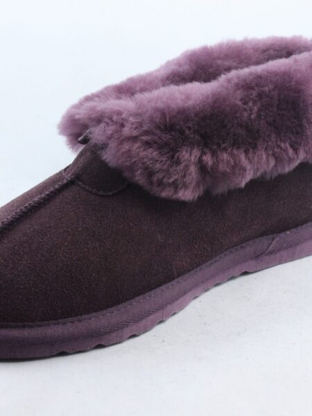 Ladies Sheepskin Slippers with cuff collar -Plum Chestnut Mink