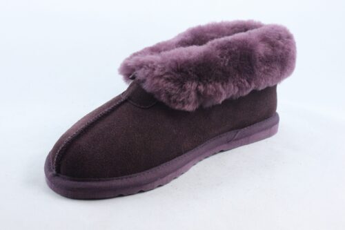 Ladies Sheepskin Slippers with cuff collar -Plum Chestnut Mink