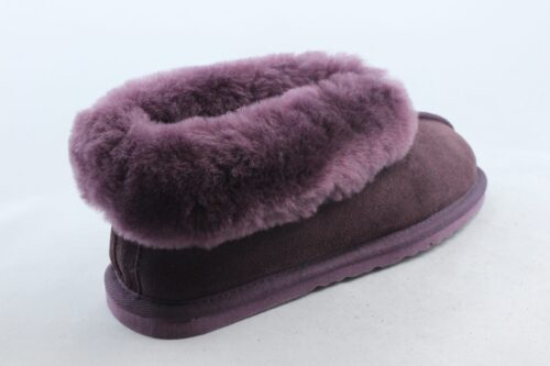 Ladies Sheepskin Slippers with cuff collar -Plum Chestnut Mink - Image 3