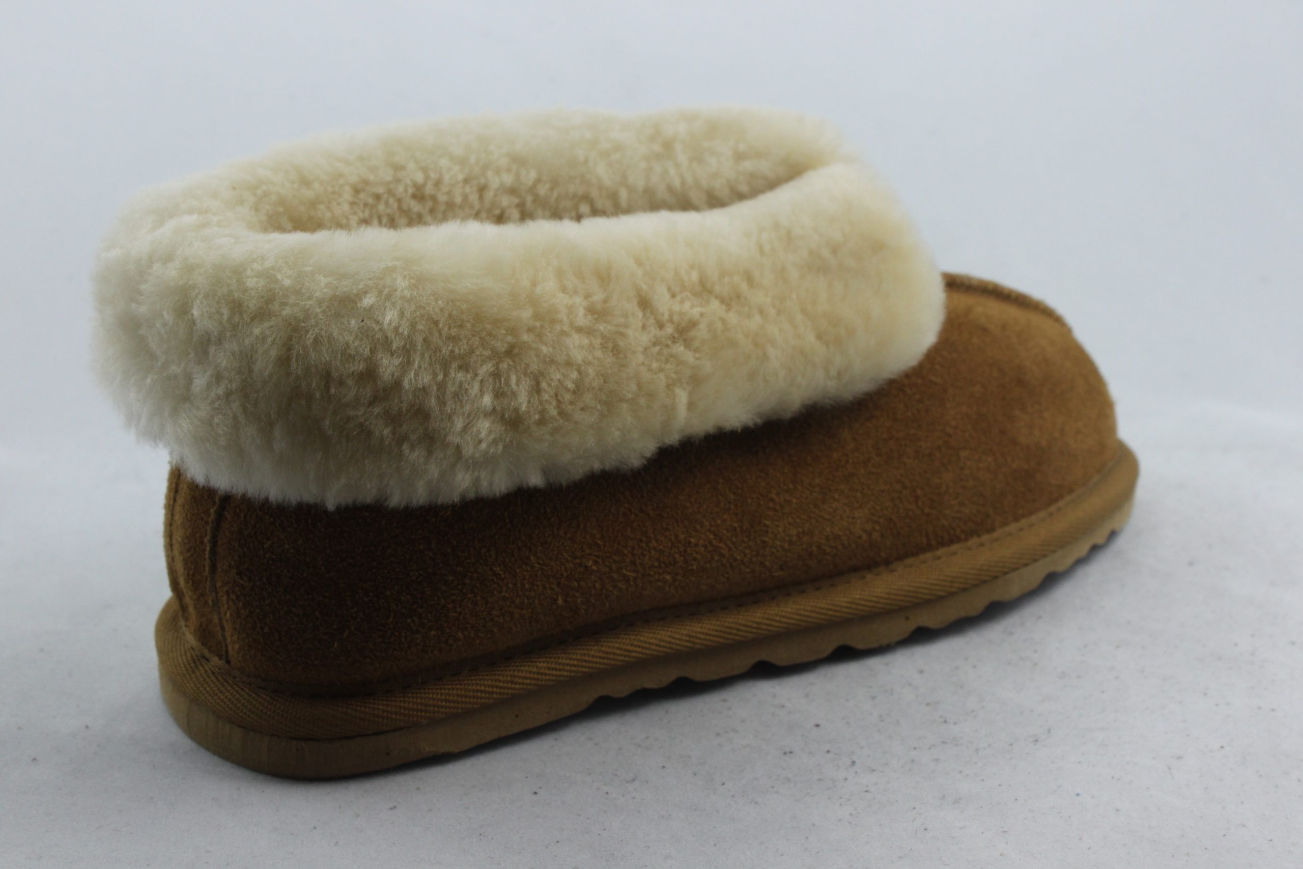 Ladies Sheepskin Slippers with cuff collar -Plum Chestnut Mink ...