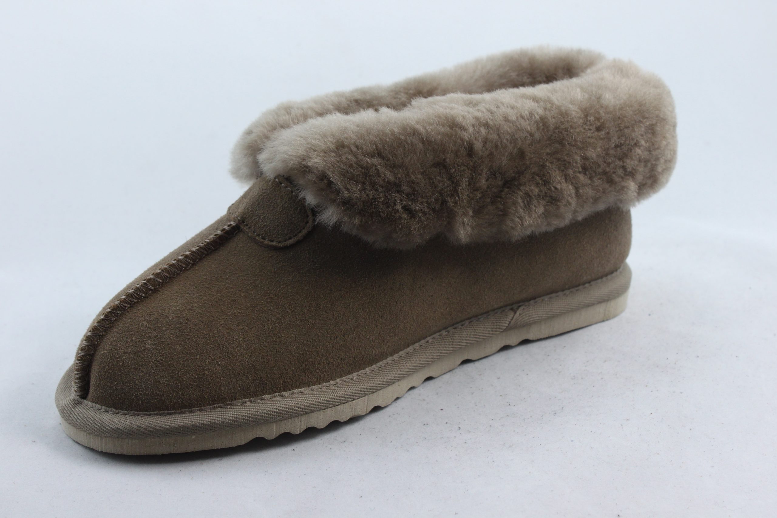 Ladies Sheepskin Slippers with cuff collar -Plum Chestnut Mink ...