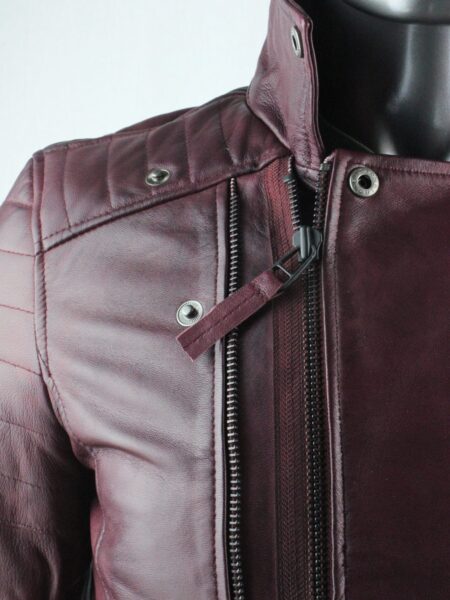 Mens Burgundy Leather Biker Jacket
