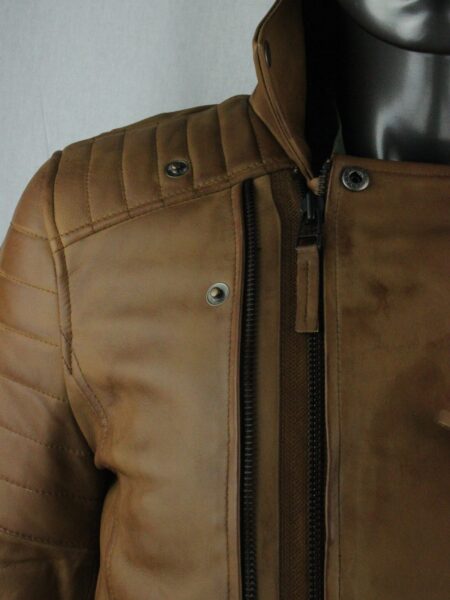Mens Tan Leather Biker Jacket