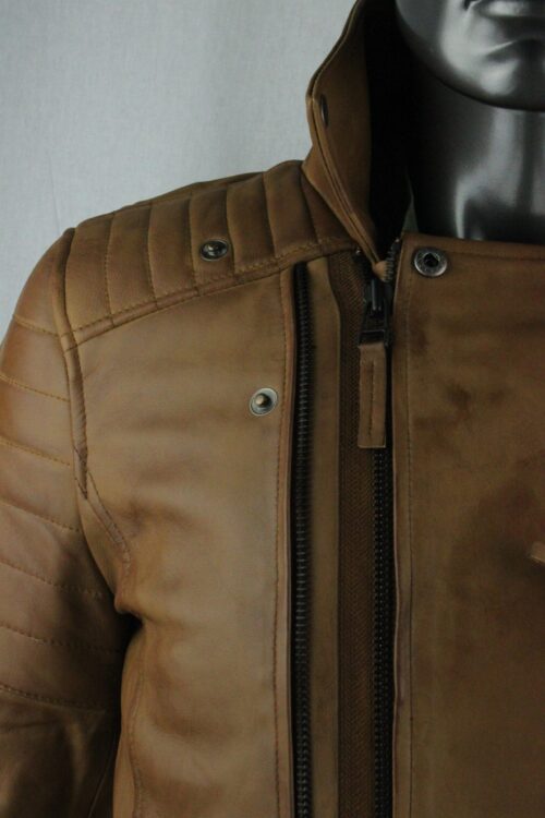 Mens Tan Leather Biker Jacket