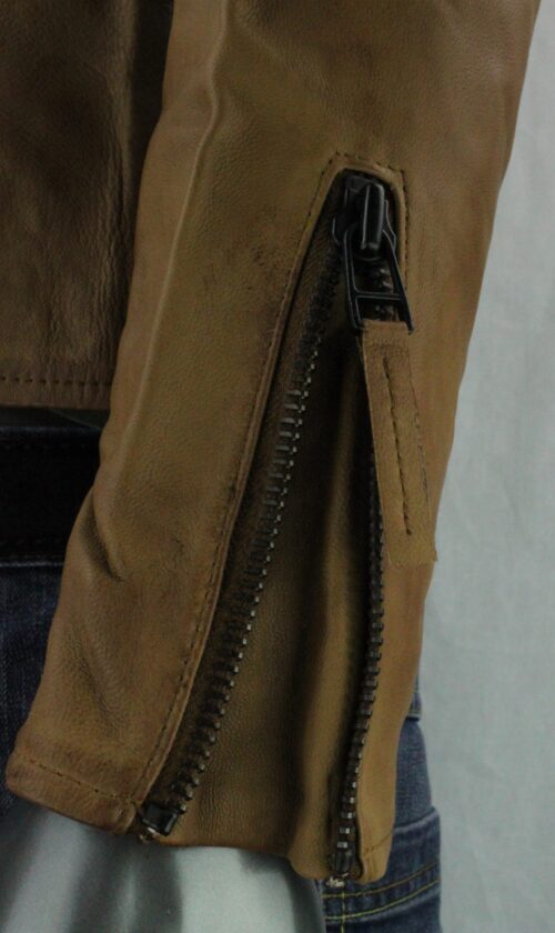 Mens Tan Leather Biker Jacket - Image 5