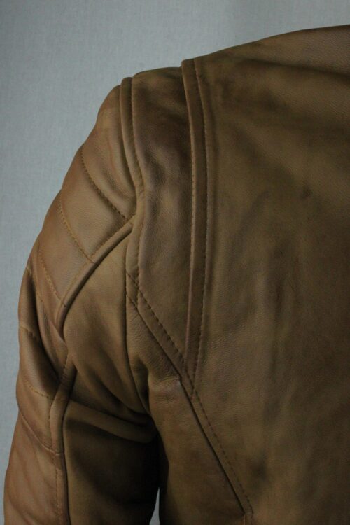 Mens Tan Leather Biker Jacket - Image 7