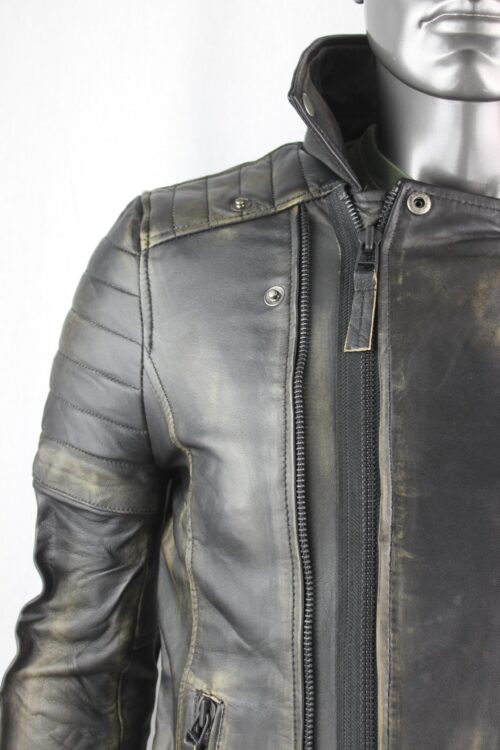 Mens Vintage Look Leather Biker Jacket - Image 11