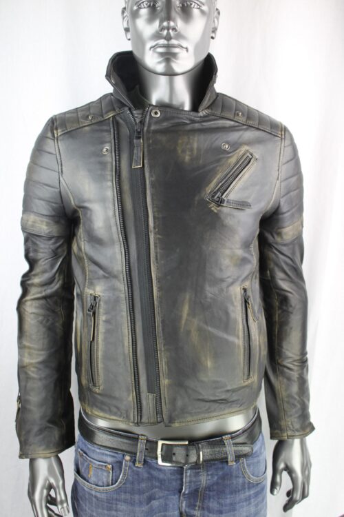 Mens Vintage Look Leather Biker Jacket - Image 12