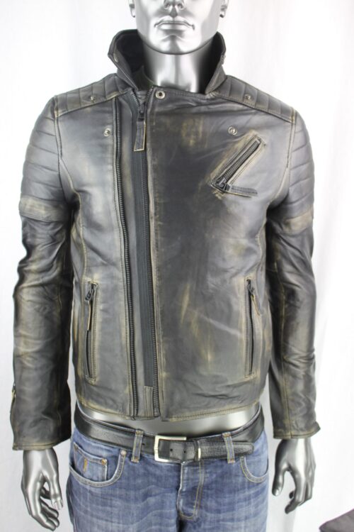 Mens Vintage Look Leather Biker Jacket - Image 13