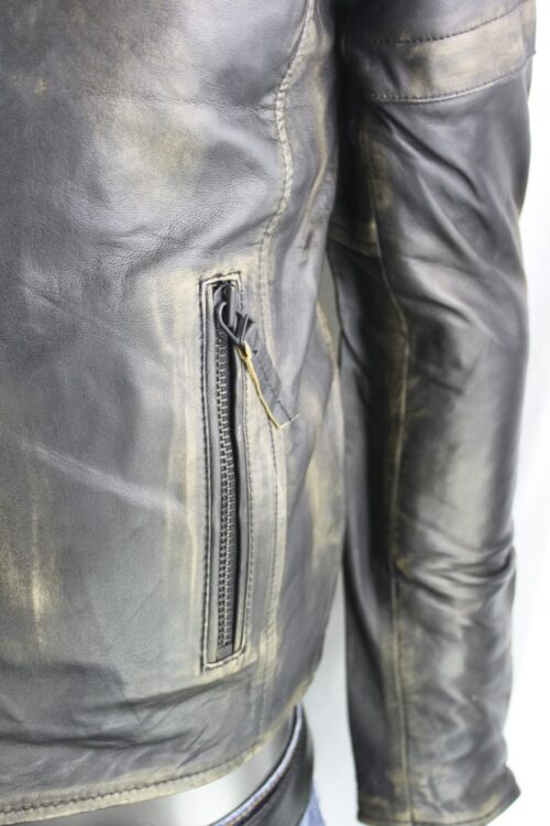 Mens Vintage Look Leather Biker Jacket - Image 8