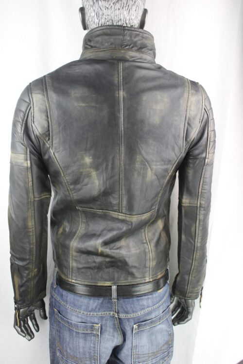 Mens Vintage Look Leather Biker Jacket - Image 4
