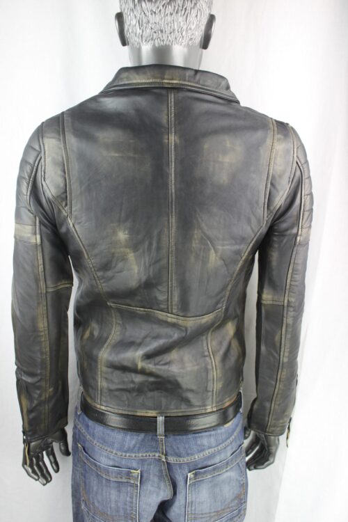 Mens Vintage Look Leather Biker Jacket - Image 7