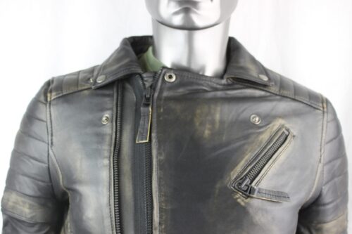 Mens Vintage Look Leather Biker Jacket - Image 3
