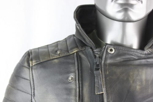 Mens Vintage Look Leather Biker Jacket