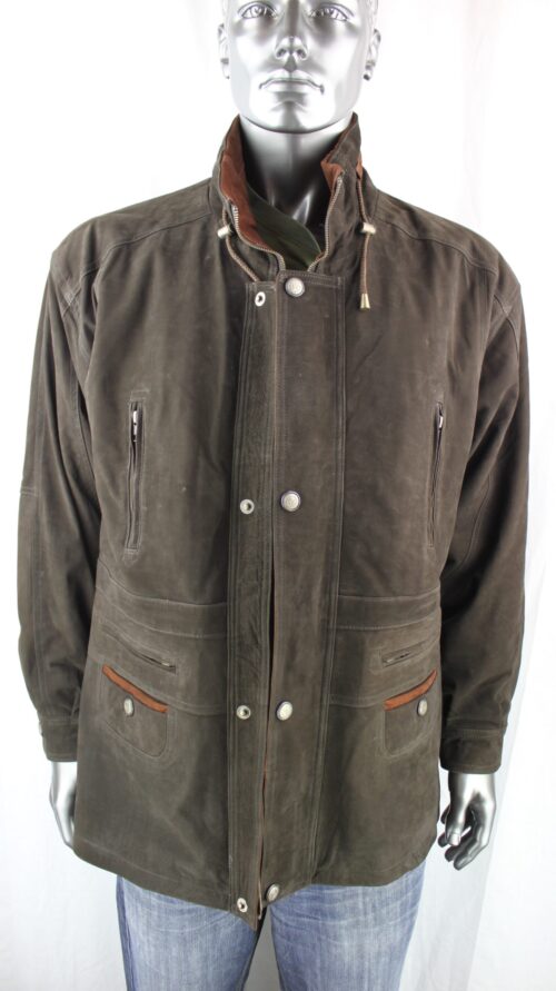 Men's Green Nubuck Leather Parka Coat