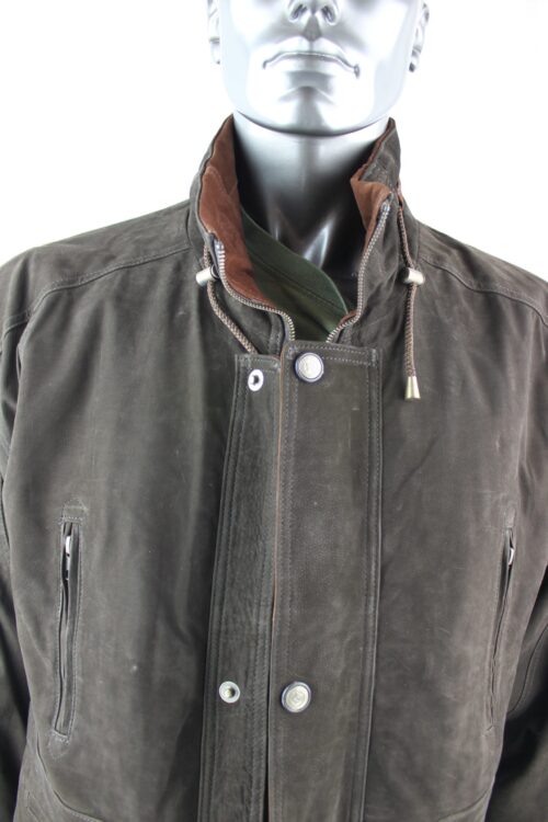 Men's Green Nubuck Leather Parka Coat - Image 2
