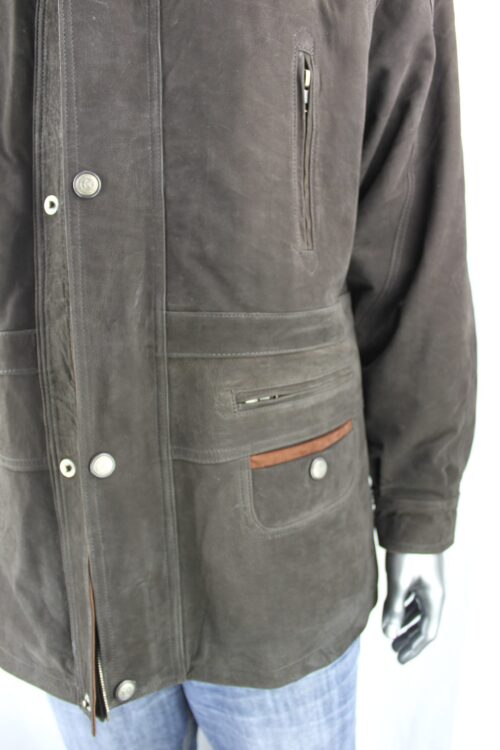 Men's Green Nubuck Leather Parka Coat - Image 3