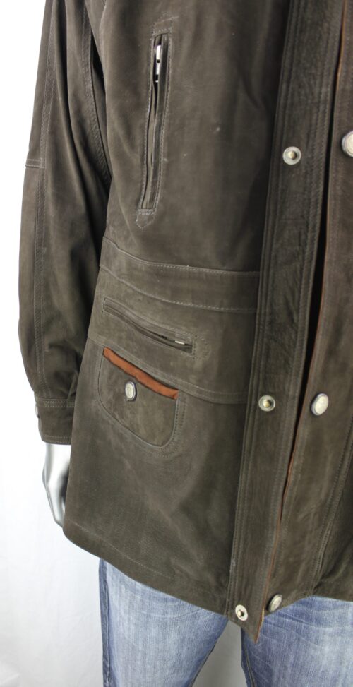 Men's Green Nubuck Leather Parka Coat - Image 9