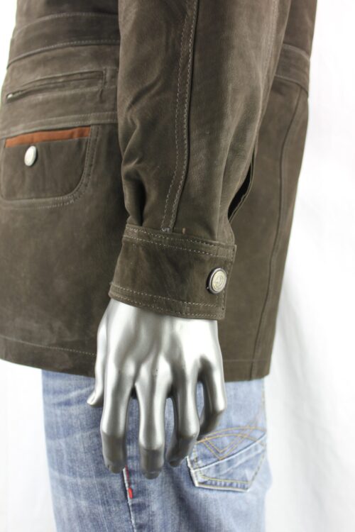 Men's Green Nubuck Leather Parka Coat - Image 5