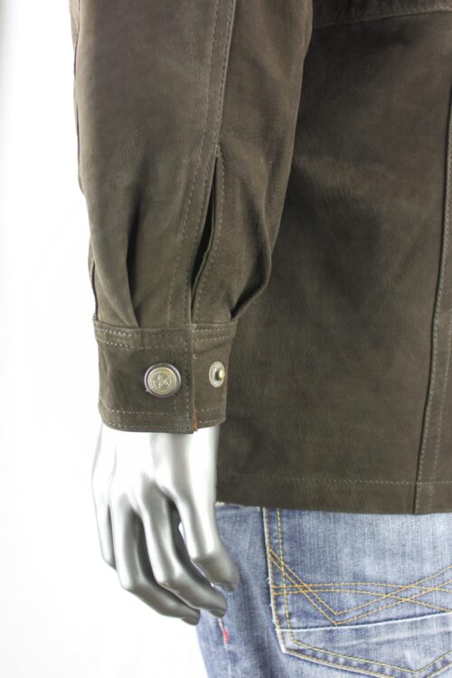 Men's Green Nubuck Leather Parka Coat - Image 4