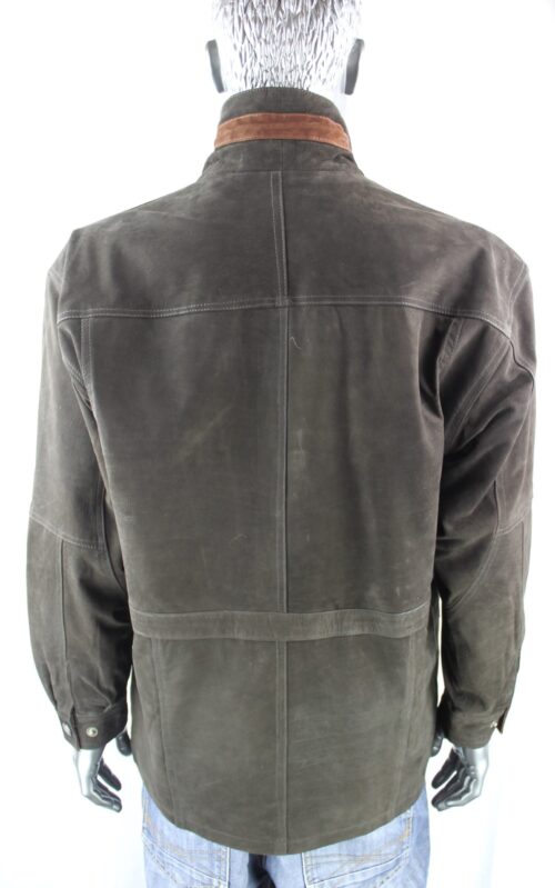 Men's Green Nubuck Leather Parka Coat - Image 8