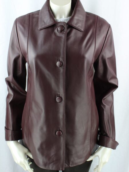 Short Burgundy Ladies Leather Jacket
