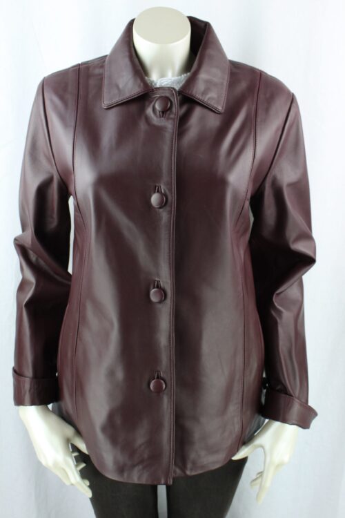 Short Burgundy Ladies Leather Jacket