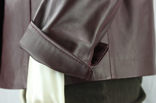Short Burgundy Ladies Leather Jacket - Image 2