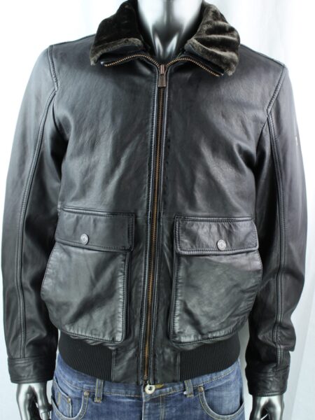 Men's TRAPPER Kostja Leather Bomber Pilot Jacket in Black