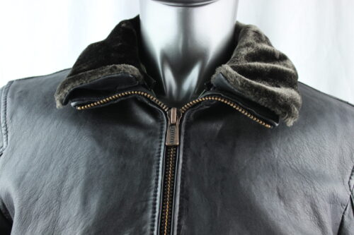 Men's TRAPPER Kostja Leather Bomber Pilot Jacket in Black - Image 2