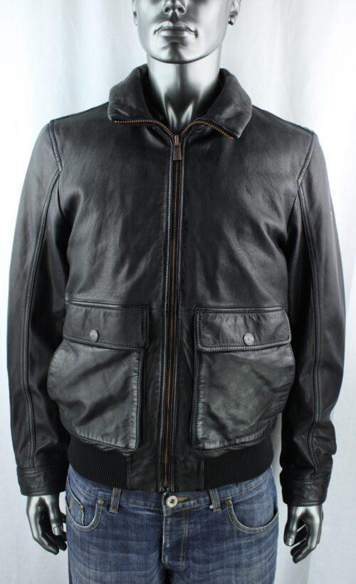 Men's TRAPPER Kostja Leather Bomber Pilot Jacket in Black - Image 7