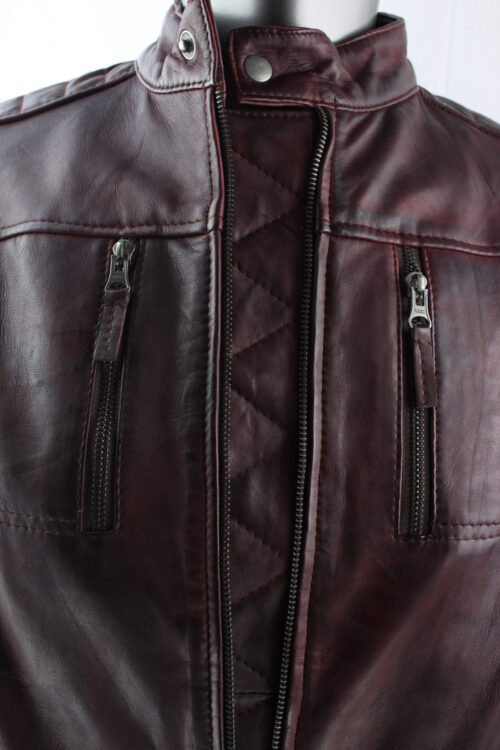 Men's Oxblood Leather Biker Jacket - Image 4