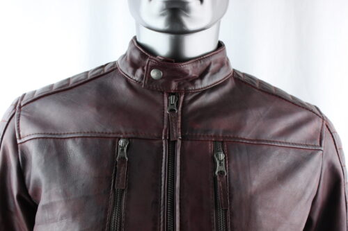 Men's Oxblood Leather Biker Jacket - Image 5