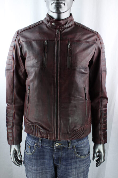 Men's Oxblood Leather Biker Jacket - Image 9
