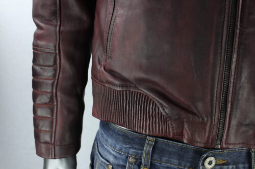 Men's Oxblood Leather Biker Jacket - Image 7