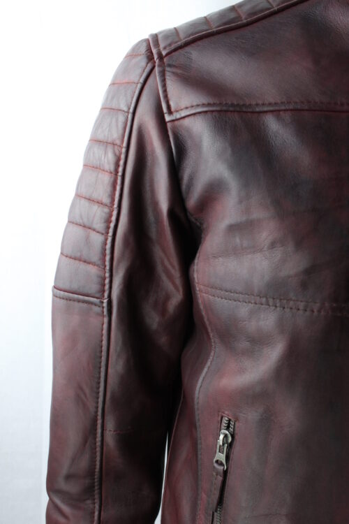 Men's Oxblood Leather Biker Jacket - Image 8