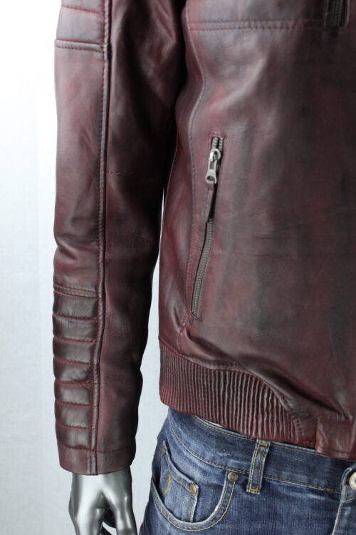 Men's Oxblood Leather Biker Jacket - Image 3