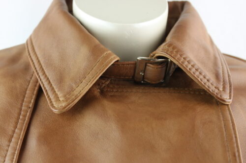 Ladies Tan Leather 3/4 Trench Coat - Image 2