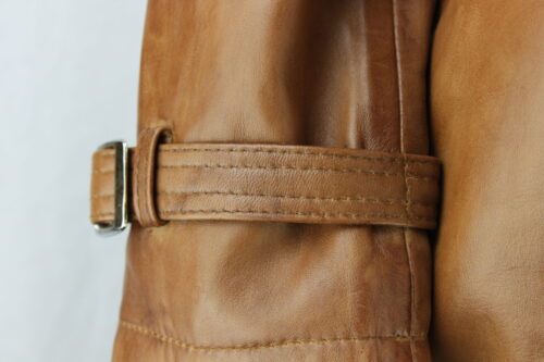 Ladies Tan Leather 3/4 Trench Coat - Image 4