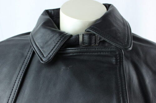 Ladies Black Leather 3/4 Trench Coat - Image 3