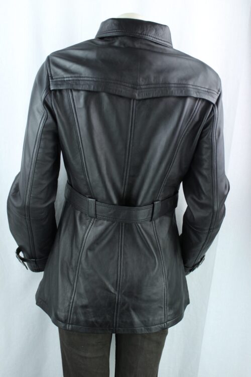 Ladies Black Leather 3/4 Trench Coat - Image 6