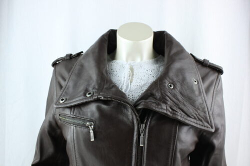 Ladies Brown Leather 3/4 Coat - Image 5