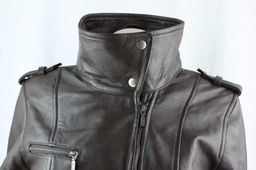 Ladies Brown Leather 3/4 Coat - Image 10