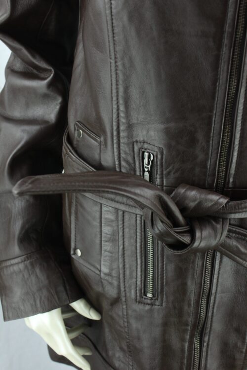 Ladies Brown Leather 3/4 Coat - Image 8