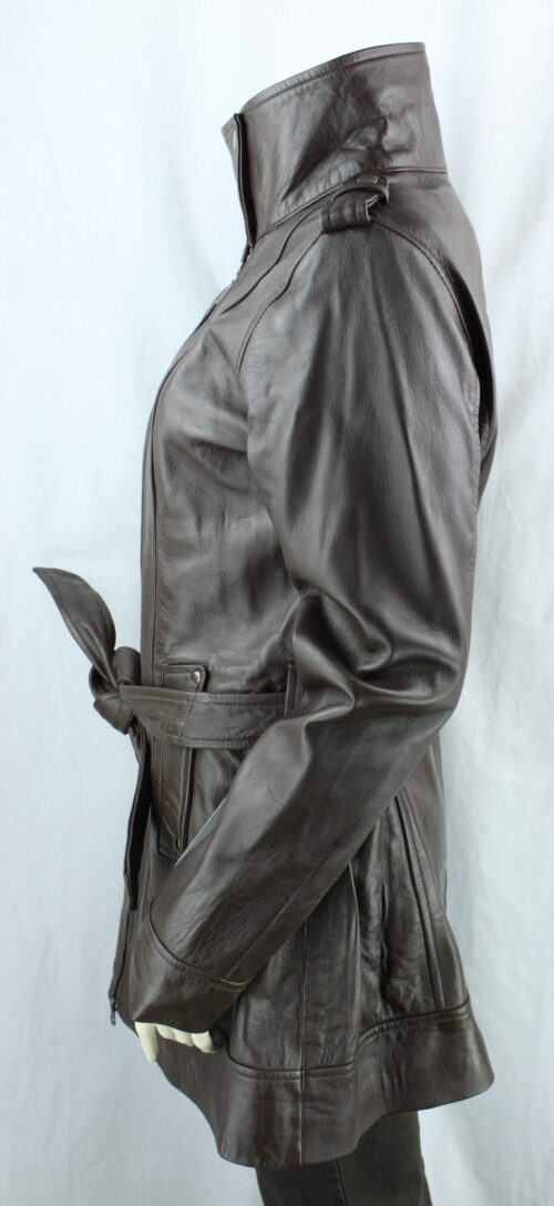 Ladies Brown Leather 3/4 Coat - Image 11
