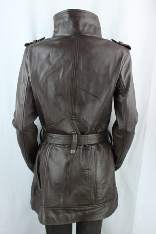 Ladies Brown Leather 3/4 Coat - Image 9
