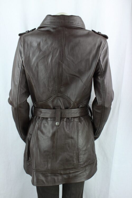 Ladies Brown Leather 3/4 Coat - Image 12